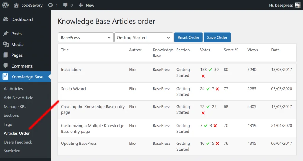 BasePress Articles Order