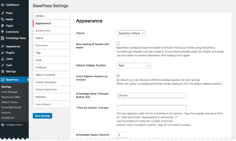 Appearance Settings BasePress