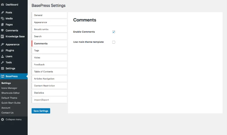 Comments Settings BasePress 