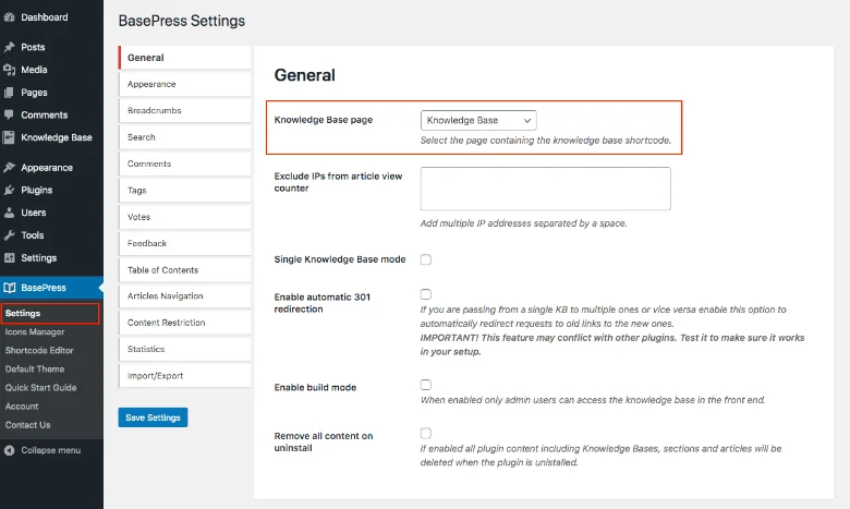 BasePress entry page selection