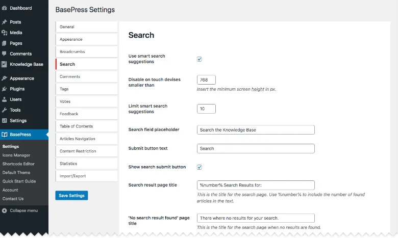 Search Settings BasePress