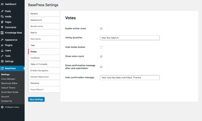 Votes Settings BasePress 