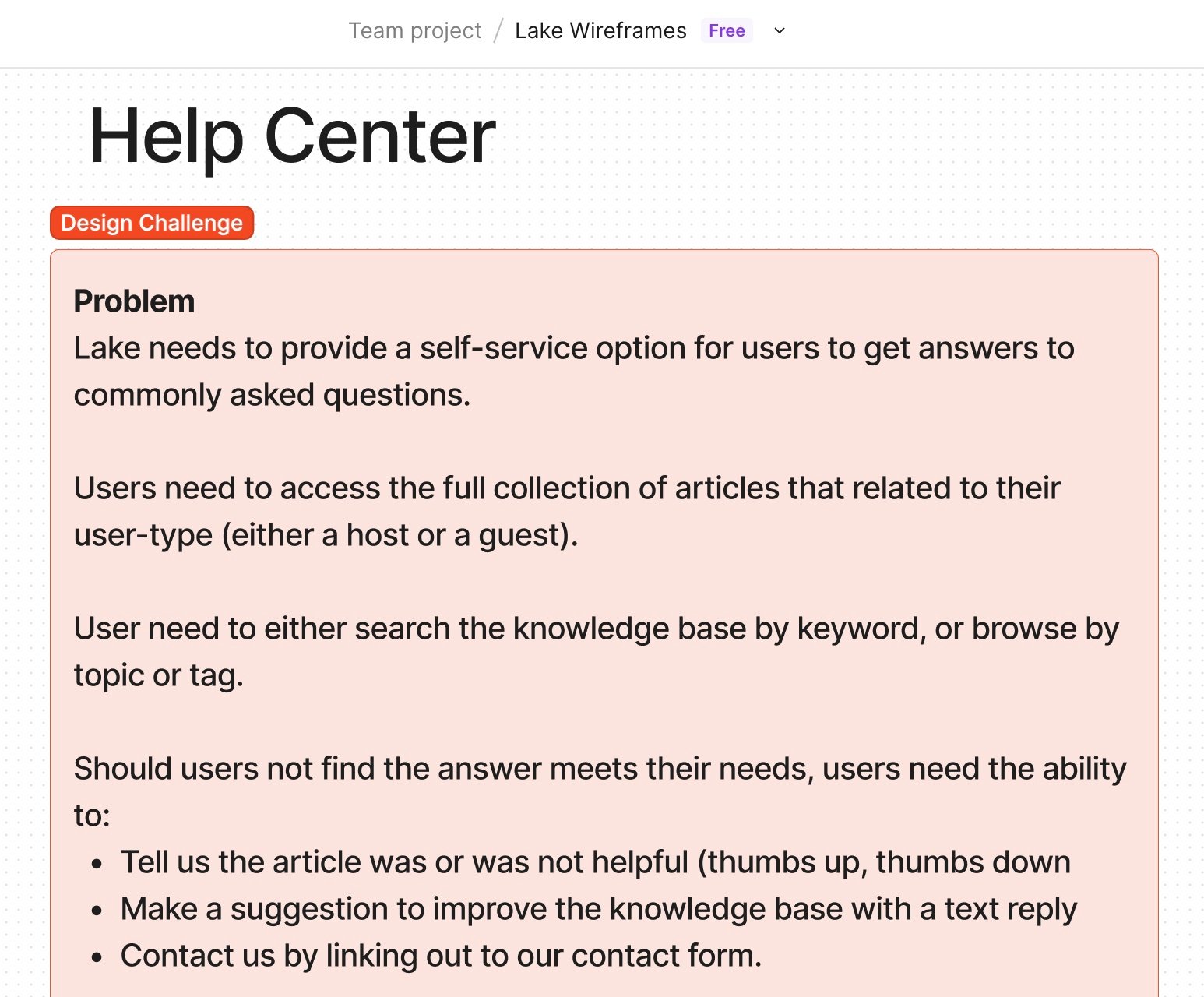 Help Center Business Challenge